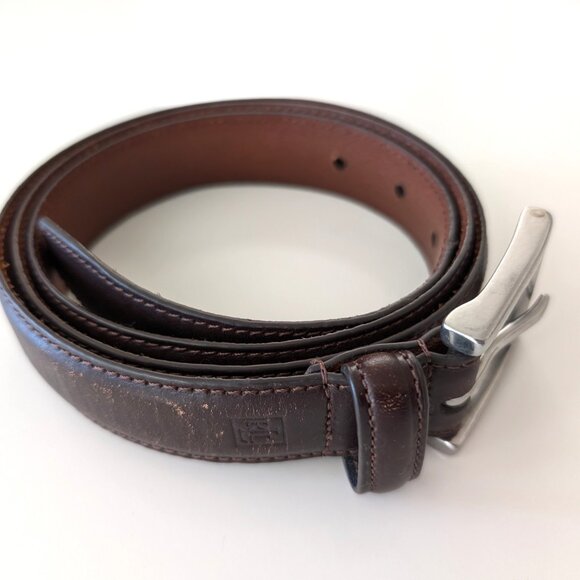 LAUREN RALPH LAUREN Belt 42 Brown Leather‎ Light Distressed Silver Tone Buckle - Picture 3 of 16